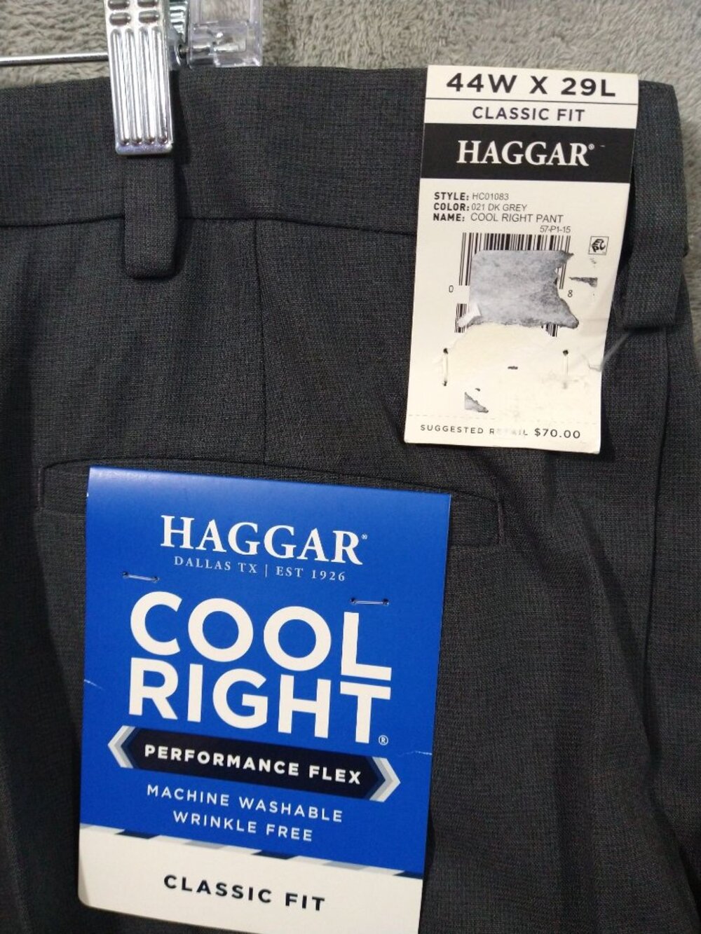 Haggar Dress Pants Mens 44x29 Gray Cool Right Performance Flex Classic Fit Flat - Picture 7 of 10